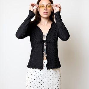 Model in shirt and skirft from Pepoline studio sewn by deadstock material Handmade Danish Women’s Clothing