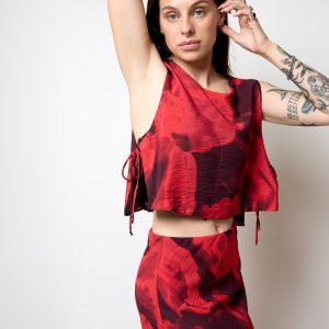 Red Pepoline Pienza Top on model Malene Handmade Danish Women’s Clothing